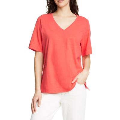 Eileen Fisher V-Neck Organic Cotton Tee, Red