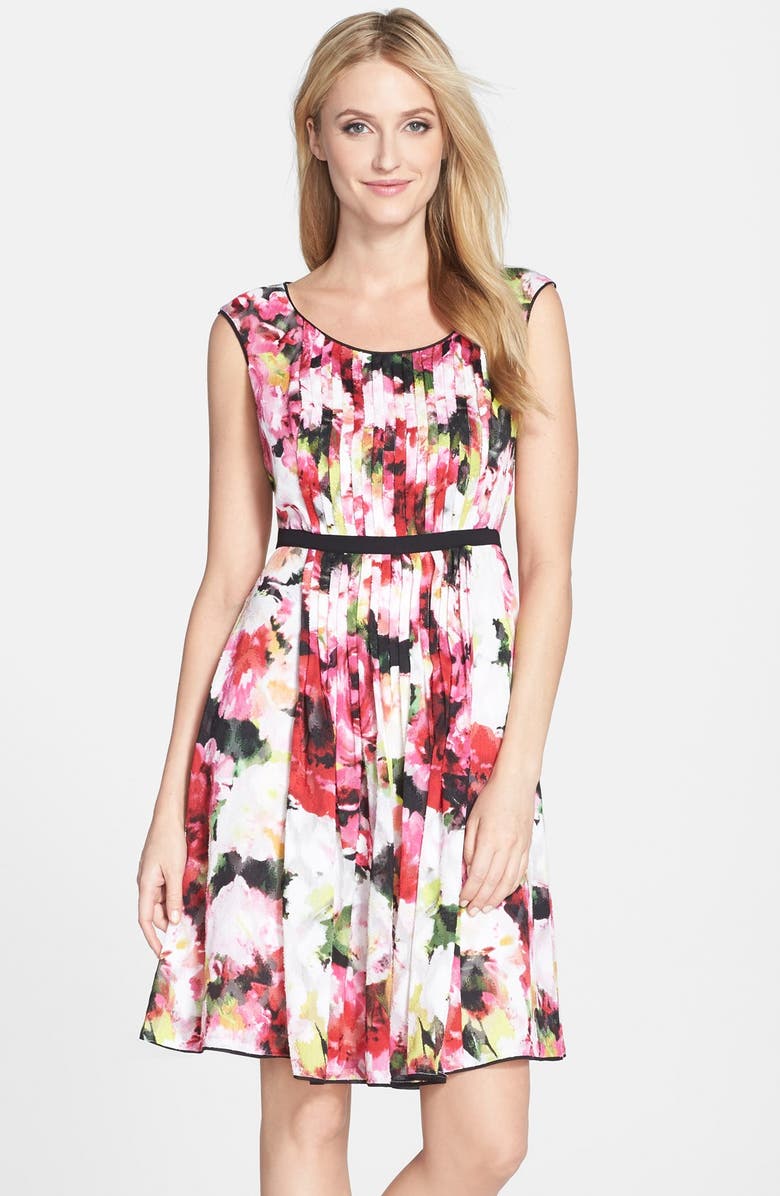 Adrianna Papell Floral Print Pleated Fit & Flare Dress | Nordstrom
