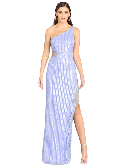 Shop Lara New York Wendy Beaded Fringe Gown In Blueiris