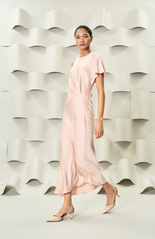 Shop Luxely Asymmetric Satin Dress In Blush