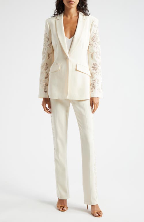 Shop Cinq À Sept Cheyenne Floral Embroidered One-button Blazer In Gardenia