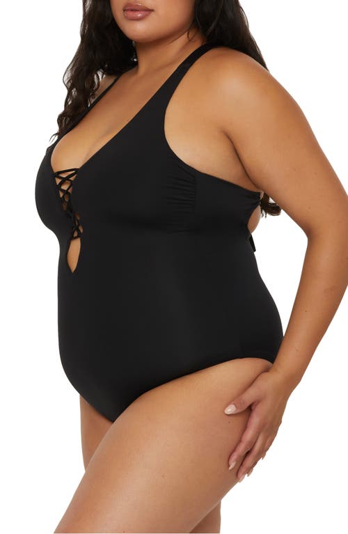 Shop Becca Lace-up One-piece Swimsuit In Black