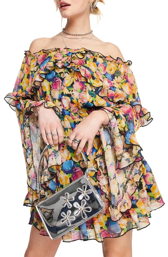 topshop off the shoulder ruffle dress Topshop Floral Wrap Mini Dress 4 Red Orange Off The Shoulder Ruffle