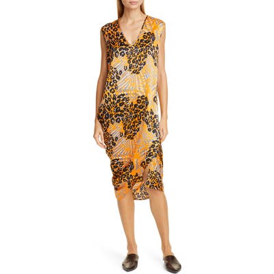 Zero + Maria Cornejo Curve Lui Mixed Print Stretch Silk Midi Dress, Black