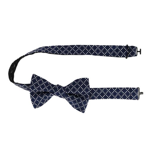 Trafalgar Rowan Geometric Pattern Silk Bow Tie In Navy