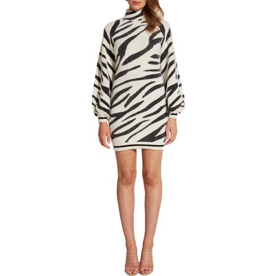 Bardot Zebra Long Sleeve Minidress, White