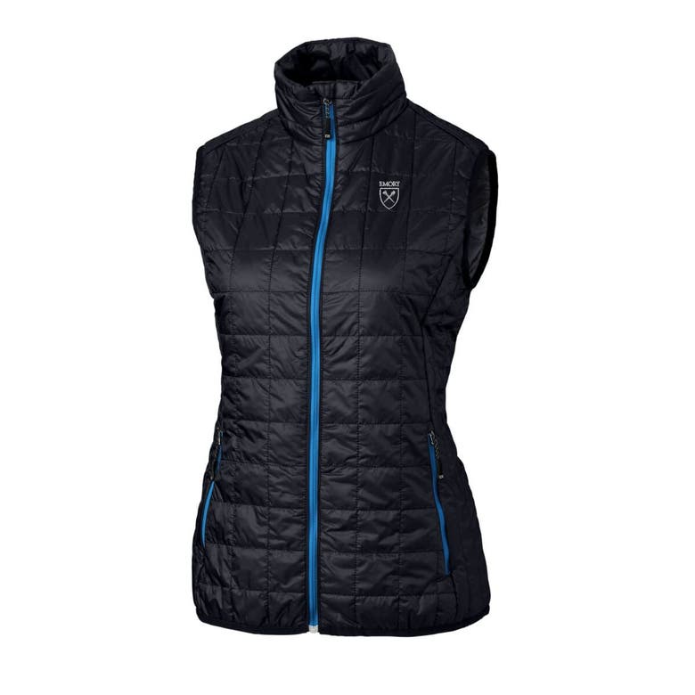 Cutter & Buck Navy Emory Eagles Eco Full-zip Puffer Vest In Navy