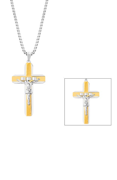 Men's Two-Tone Cross Pendant Necklace
