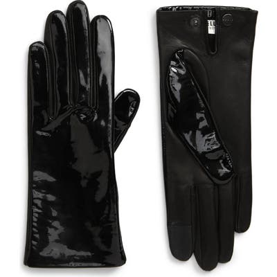 Angelle Patent Lambskin Leather Gloves - Black