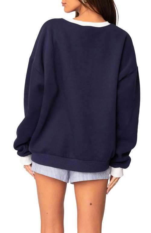 Shop Edikted France Oversize V-neck Sweatshirt In Navy