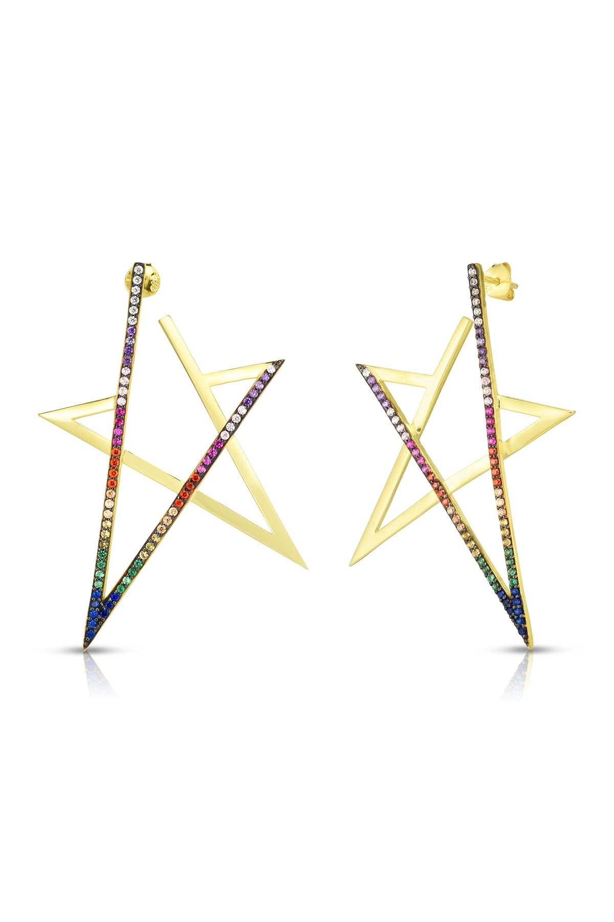 Sphera Milano 14k Yellow Gold Plated Sterling Silver Pave Rainbow Cz Star Drop Earrings Nordstrom Rack