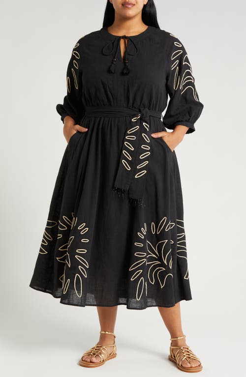 CIEBON Eliza Embroidered A-Line Dress Black at Nordstrom