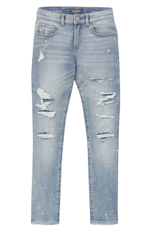 DL1961 Kids' Zane Paint Splatter Skinny Jeans in Light Indigo Distressed at Nordstrom, Size 3T