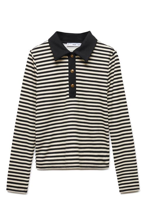 Shop Mango Stripe Long Sleeve Polo In Black