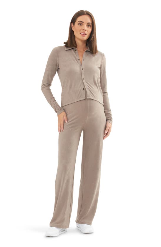 Shop Ripe Maternity Cindy Rib Straight Leg Maternity Pants In Taupe