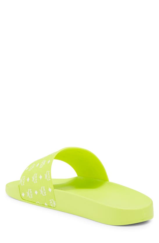 Shop Mcm Monogram Slide Sandal In Acid Lime