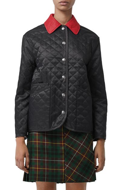 Burberry Button Front Diamond Quilted Barn Jacket With Contrast