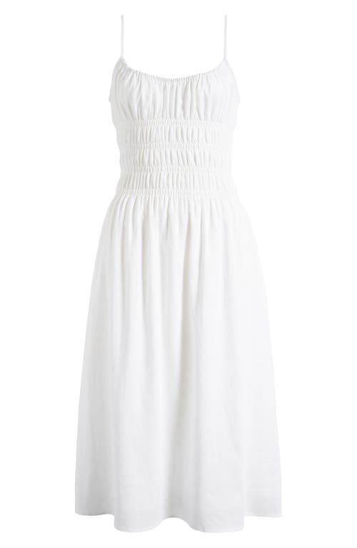 WAYF WAYF ISABELLE SMOCKED LINEN BLEND MIDI SUNDRESS 