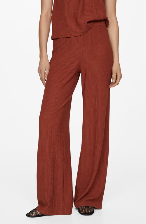 Mango Textured Wide Leg Pull-on Pants In Red
