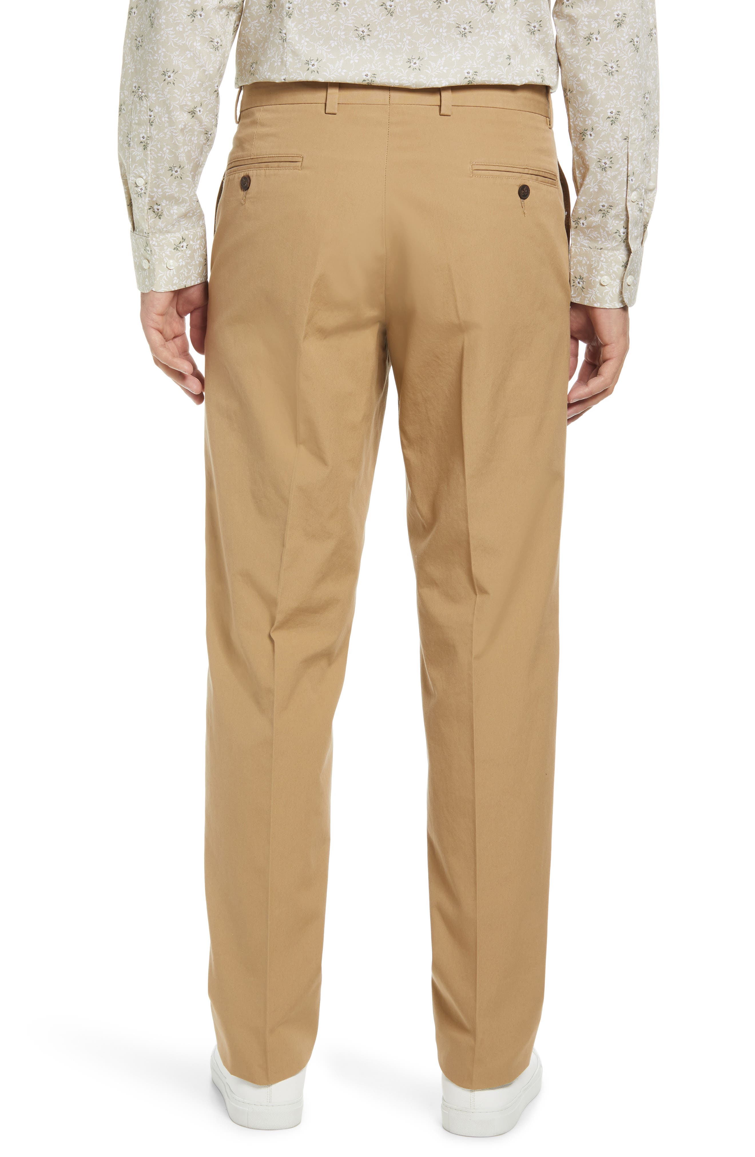Berle Men's Flat Front Cotton Poplin Dress Pants in Tan at Nordstrom, Size 32