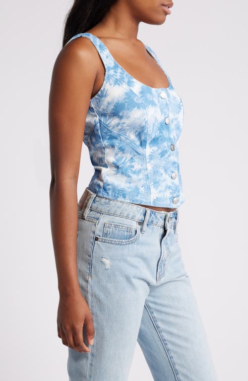 Shop Mistress Rocks Blue Floral Denim Top In Blue Floral Print