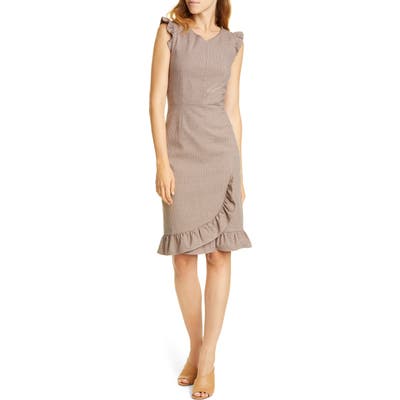 Tailored By Rebecca Taylor Ruffle Trim Houndstooth Sheath Dress, Brown