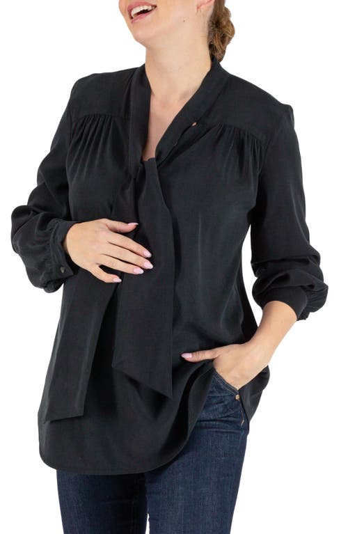 Margaux Tie Neck Maternity/Nursing Blouse in Black