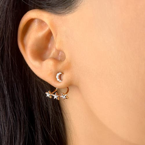 Shop Luvmyjewelry Star Trio Crescent Silver Diamond Stud Earring