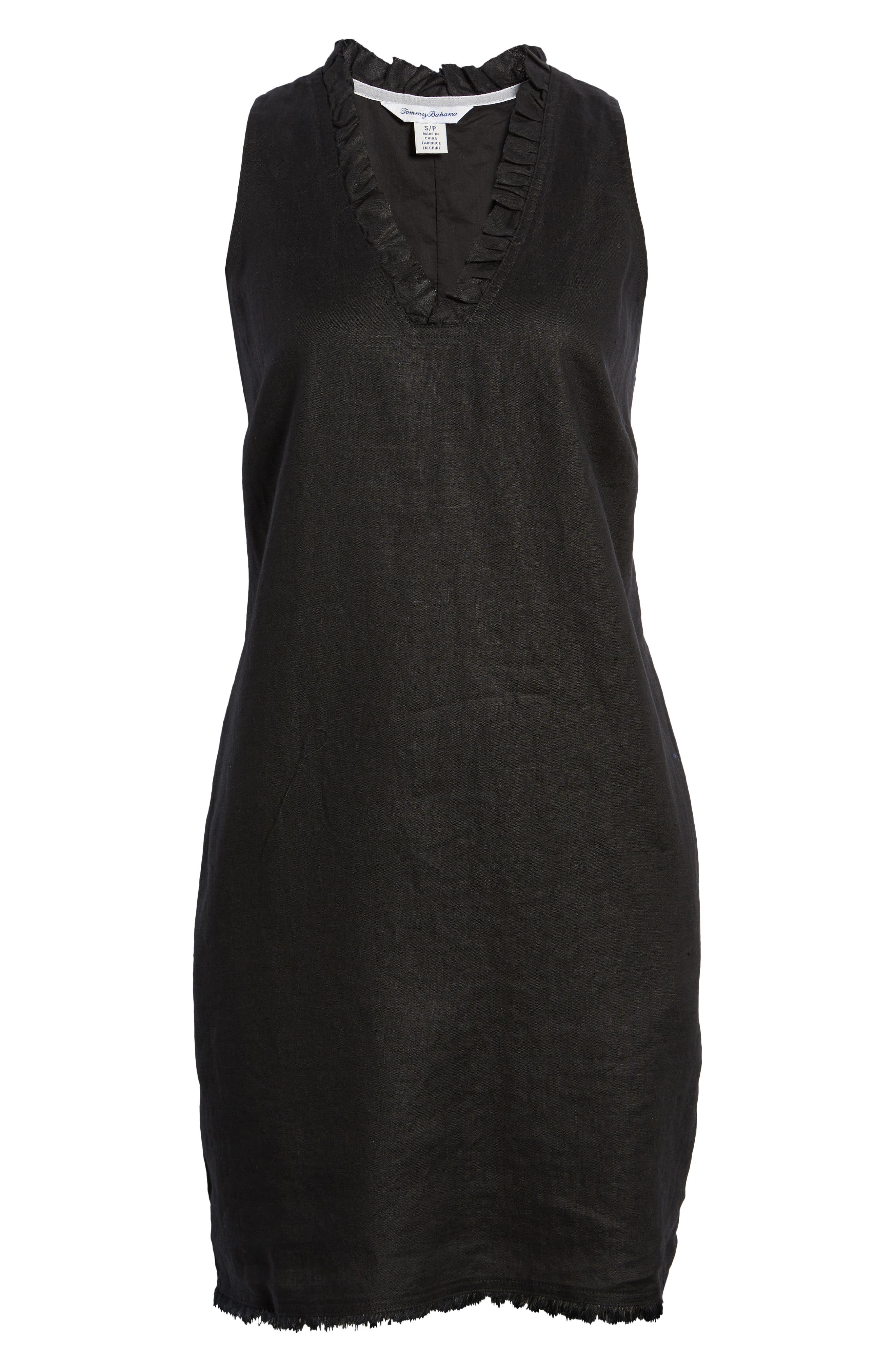 Tommy Bahama Two Palms Ruffle V-Neck Linen A-Line Dress in Black | Smart Closet Tommy Bahama Two Palms Ruffle V-Neck Linen A-Line Dress in Black | Smart Closet