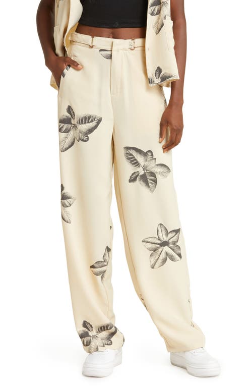 HONOR THE GIFT Floral Print Straight Leg Trousers in Cream