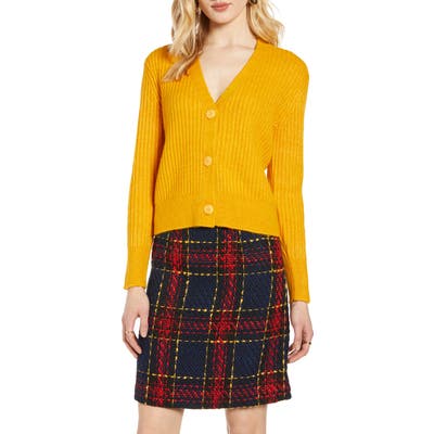 Halogen Ribbed V-Neck Cardigan, Yellow
