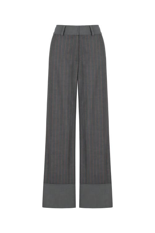 Shop Nocturne High Waist Striped Pants In Grey