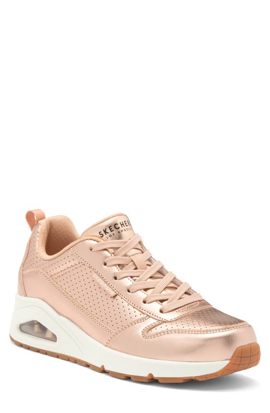 Shop Skechers Uno Metallixs Wedge Sneaker In Rose Gold