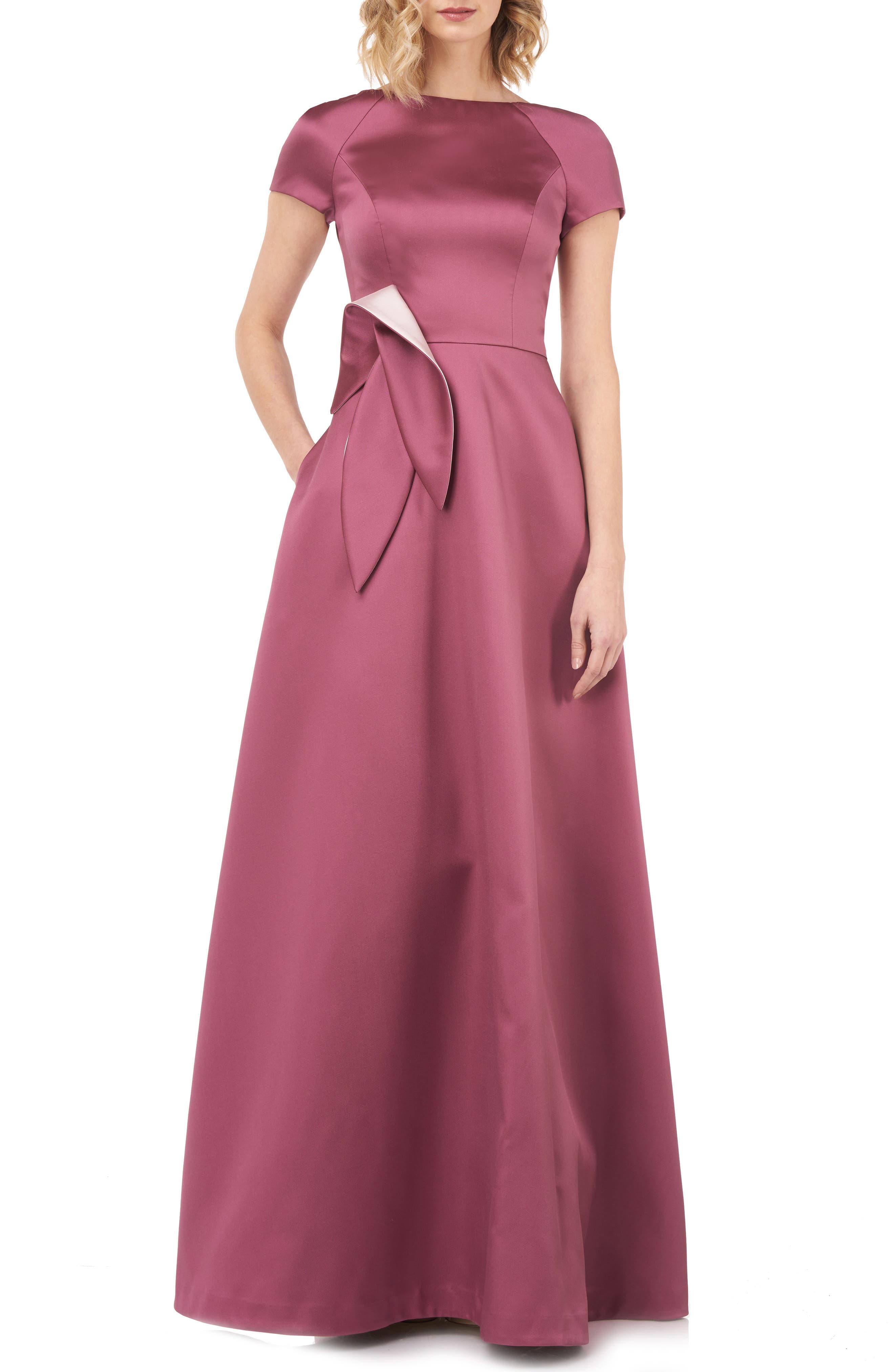 Kay Unger Bateau Neck Mikado Satin Ballgown, Pink