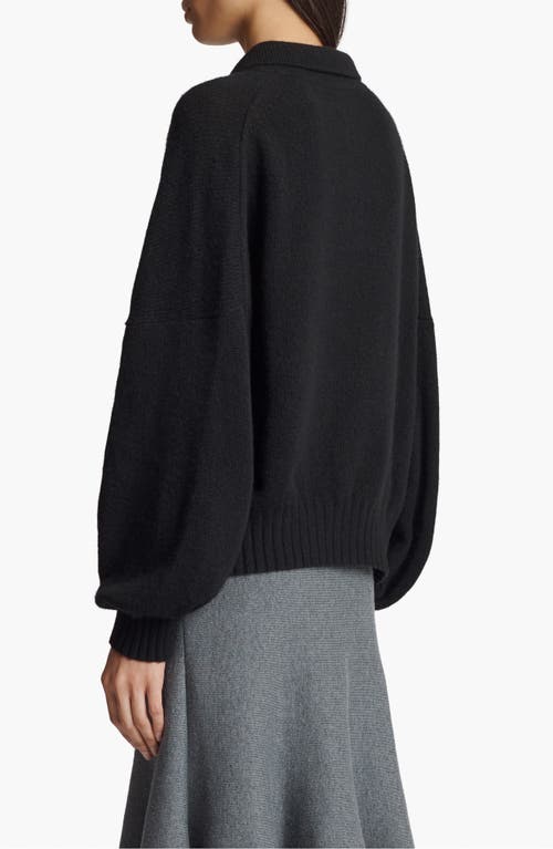 Shop Khaite Rene Long Sleeve Cashmere Polo Sweater In Black