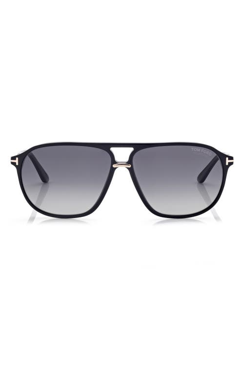 Tom Ford Bruce 61mm Polarized Navigator Sunglasses In Shiny Black/smoke Polarized