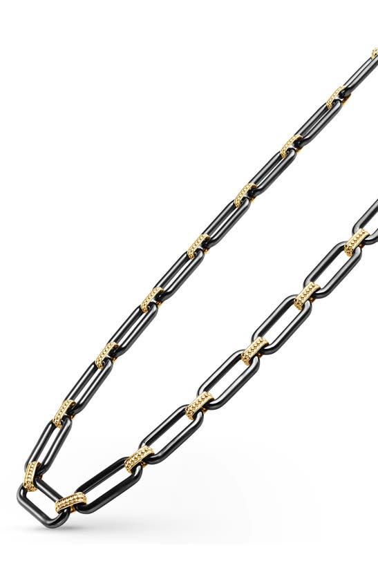 Lagos Signature Caviar Ceramic Link Necklace In Gold