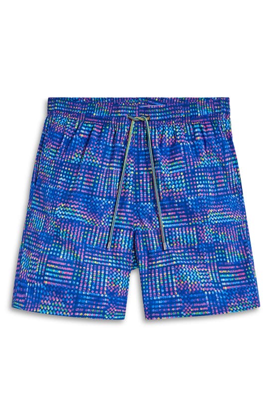 Shop Bugatchi Print Swim Trunks In Night Blue