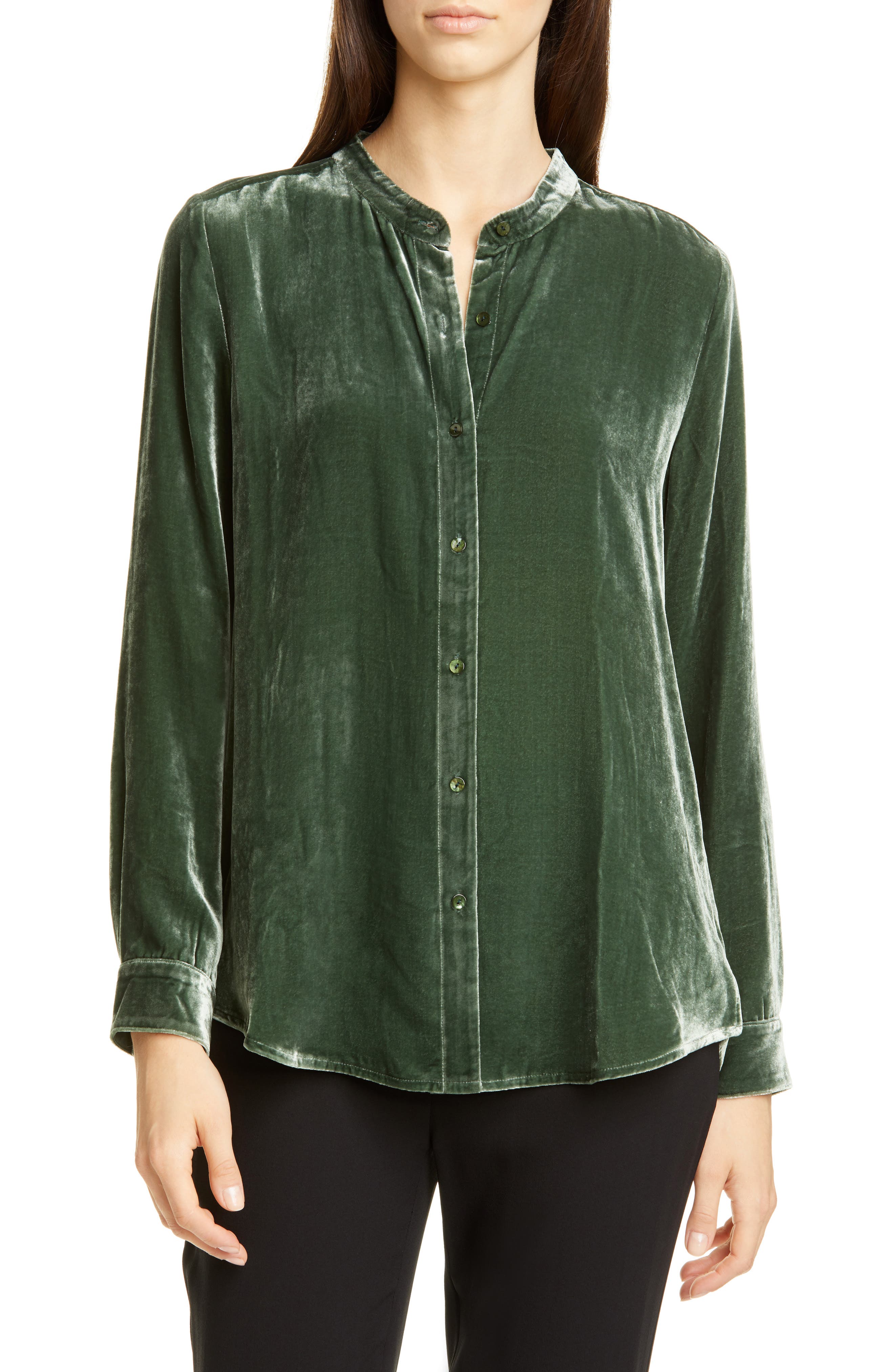 eileen fisher long velvet shirt