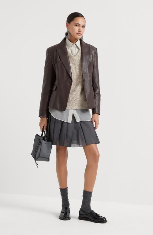 Shop Brunello Cucinelli Pleated Virgin Wool Organza Mini Skirt In Medium Grey