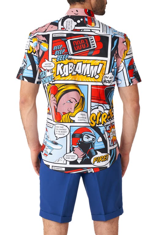 Opposuits Danger Days Stretch Short Sleeve Button-up Shirt In Red/blue Multi