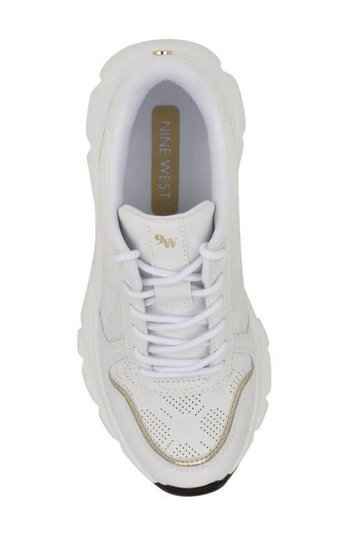Nine West Women's Bask Round Toe Lace-up Casual Sneakers In White/white/platino