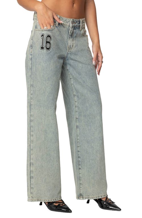 Edikted 16 Wide Leg Jeans In Blue-washed