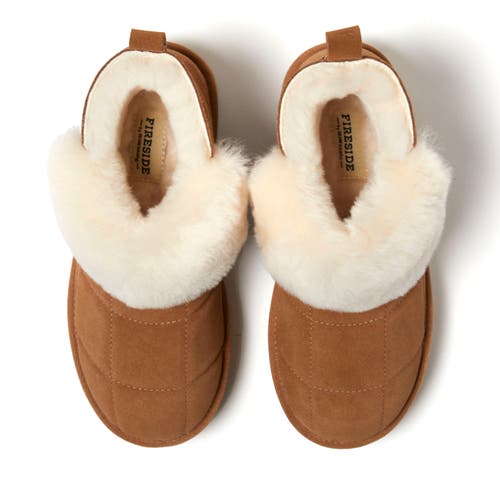 Dearfoams Fireside By Women's Bayswater Genuine Shearling Quilted Platform Bootie In Chestnut