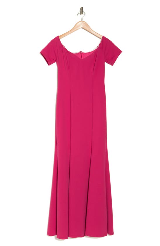 Shop Marina Off The Shoulder Trumpet Gown In Fuchsia