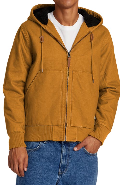 Shop Rvca Chain Mail Hooded Canvas Jacket With Faux Shearling Lining In Camel