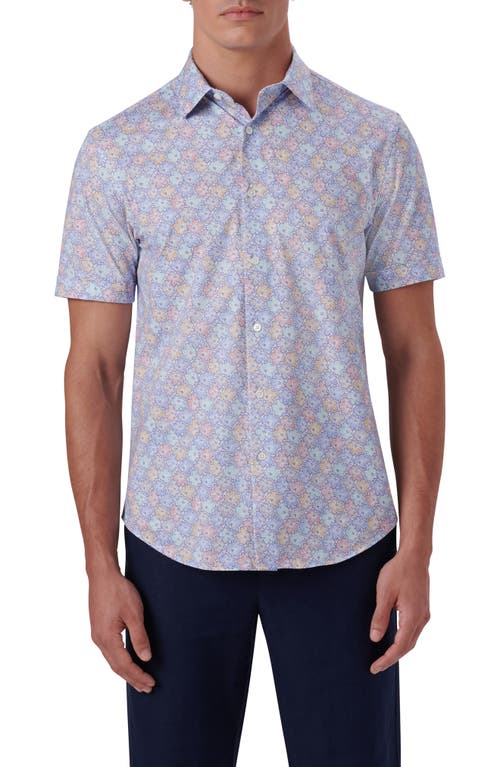 Bugatchi OoohCotton Floral Short Sleeve Button-Up Shirt Classic Blue at Nordstrom,