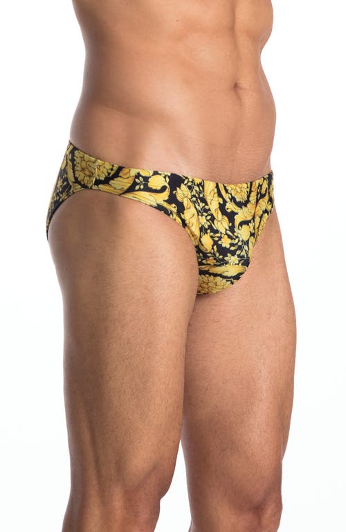 Versace Barocco Swim Briefs In Black/gold