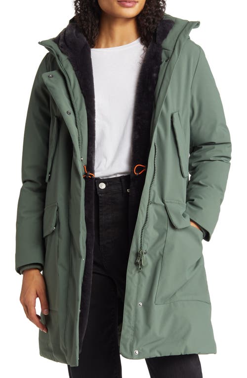 Save The Duck Shani Faux Fur Lined Waterproof Recycled Polyester Parka in Thyme Green