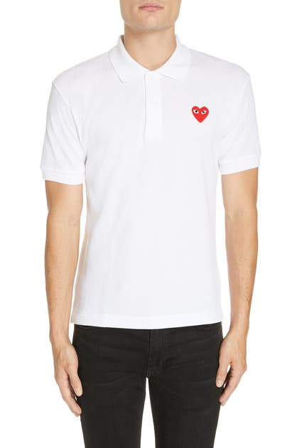 Comme Des Garçons Play Heart Logo Slim Fit Polo In White